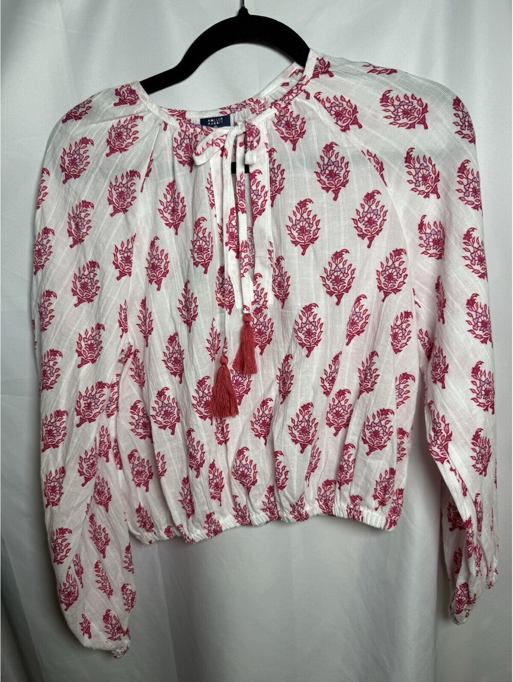 Roller Rabbit x Target Blouse Tassel Tie Floral Pink Print Resort Boho XS NWT
